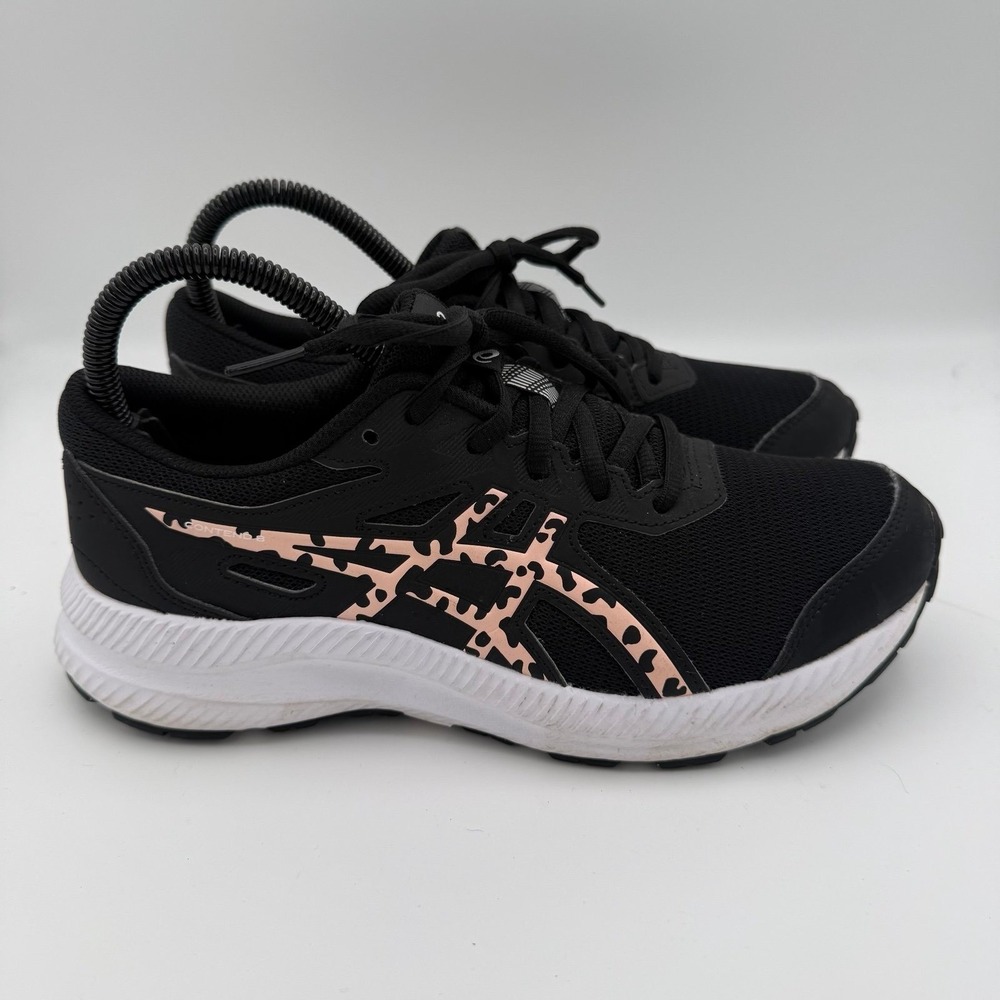 YOUTH ASICS Contend 8 GS Black Pink Cheetah Athletic Running Shoes Size 5.5 - Picture 3 of 8